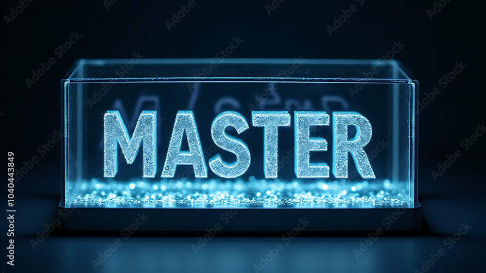 Aufkleber Sleek metallic frame holds holographic base pairs spelling mastery for custom content in photo stock concept with futuristic dna helix design.