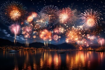 Obraz premium Colorful Silvester Fireworks illuminating the festive night