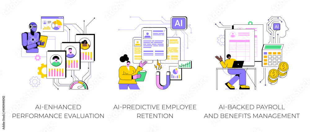 Poster artificial intelligence in hr abstract concept vector illustrations.