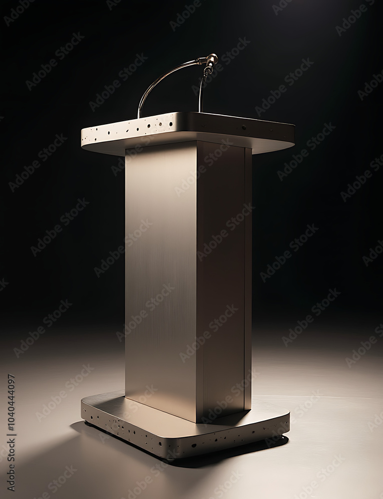 Poster Sleek modern podium design enhances events with functional lines and aesthetics for presentations.