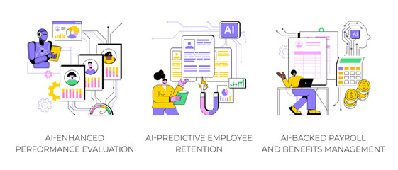 Artificial intelligence in HR abstract concept vector illustrations.