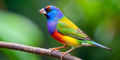 Obraz premium Rainbow Finch Perched on Branch, vibrant colors, close-up, tropical bird, birdwatching, finches, nature