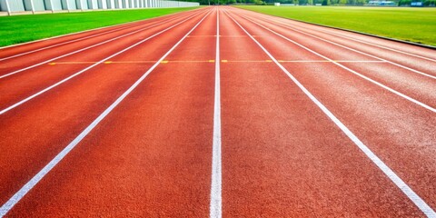 Red Running Track with White Lines, Perspective, Running, Track and Field, Competition