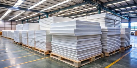 Stacks of White Rectangular Panels in a Warehouse, Industrial, Logistics, Warehousing, Manufacturing