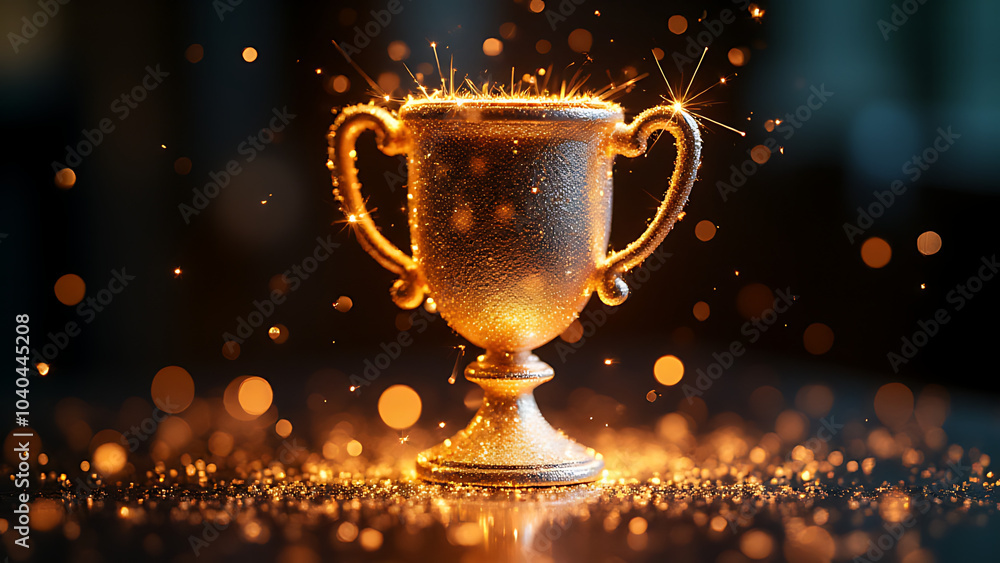Poster Sparkling trophy adorns a glossy surface with reflected light creating a dazzling display of color and shine.