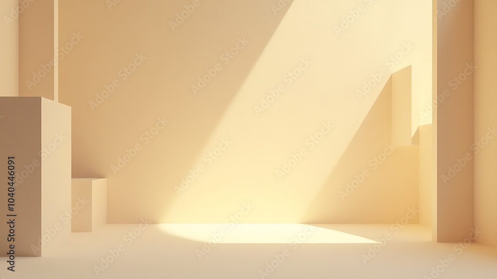 Poster stract 3d set features minimalistic design with geometric shapes and lighting effects on beige toned