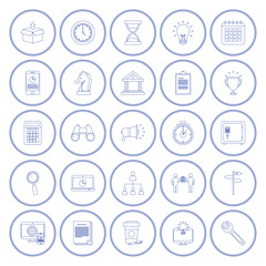 Set of business vector icons in blue lines with white background