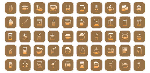 Vector image of coffee icon set with brown background