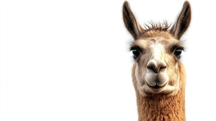 Obraz premium Close-up Portrait of a Brown Llama with Large Ears and Dark Eyes