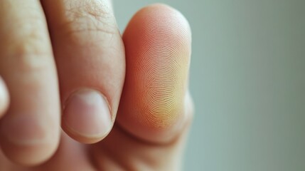 A close-up of a person's fingers showcasing a unique texture and subtle color variations on the fingertip, illustrating human detail.