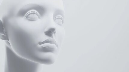 A close-up of a white mannequin head against a soft background, representing beauty, fashion, and artistic expression.