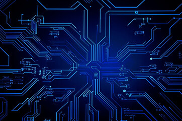 Abstract blue electronic circuit board with lines, advanced web technology concept background