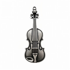 Fototapeta premium Silver metal bracelet chain violin shape charm, handmade fashion jewelry craft object element - isolated on white background.