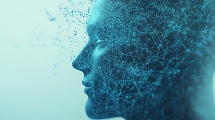 Abstract Human Head Profile with Neural Connections on Blue Background