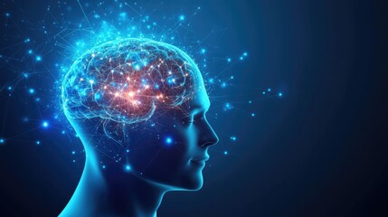Obraz premium Abstract Human Head Profile with Neural Connections on Blue Background
