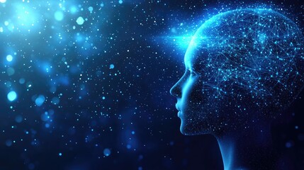 Obraz premium Abstract Human Head Profile with Neural Connections on Blue Background