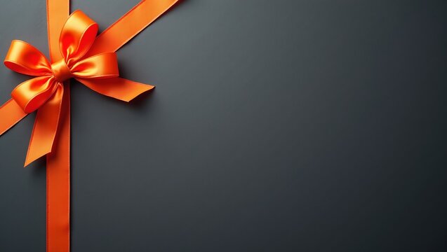 Modern dark gray background with vibrant orange ribbon and bow for event themes