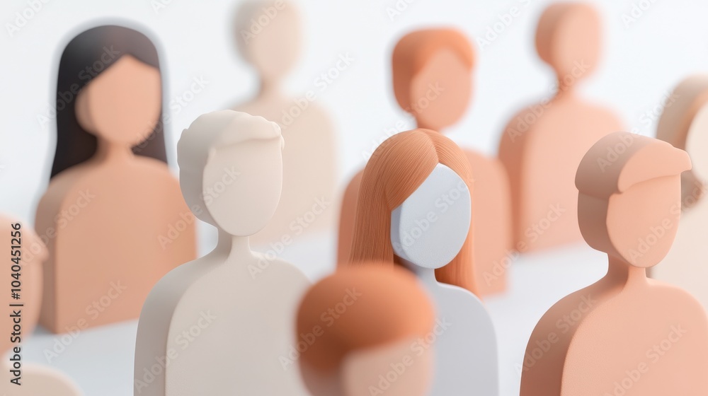 Poster a diverse group of abstract figures representing unity and inclusion, perfect for concepts of commun