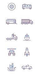 Set of vector icons of vehicles in lines with white background