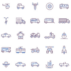 Set of vector icons of vehicles in lines with white background