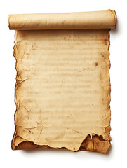 Distressed Vintage Paper Scroll Isolated on White for Classic Document Display