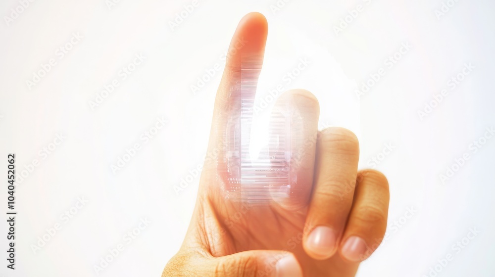 Poster a finger pointing towards light, symbolizing innovation, technology, and interaction in a minimalist