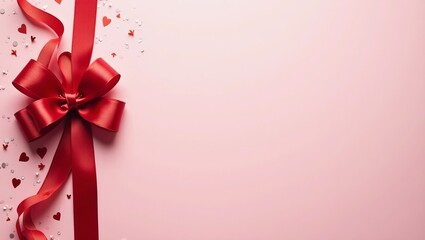 Elegant pink surface with red ribbon for romantic occasions