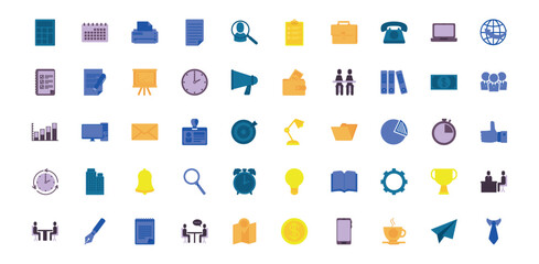 Set of office work vector icons with a white background