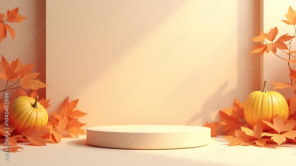 Aufkleber A 3D model showcases an autumn podium setup with display platform and minimal background for product presentation purposes only.