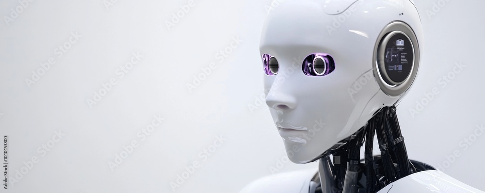 Poster a futuristic robot with a sleek design and glowing eyes, showcasing advanced technology and artifici
