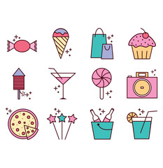 Set of party vector icons on white background