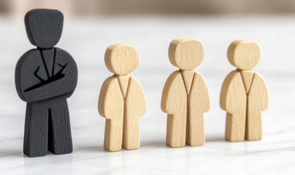 Wooden figure standing in front of a group of other wooden figures - Arts