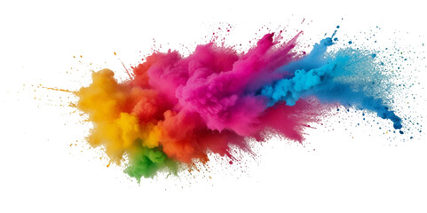 Vector abstract colorful rainbow paint and colorful cloud smoke powder explosion isolated on transparent wide panorama background.
