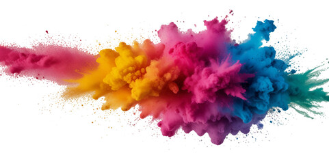 Vector abstract colorful rainbow paint and colorful cloud smoke powder explosion isolated on transparent wide panorama background.
