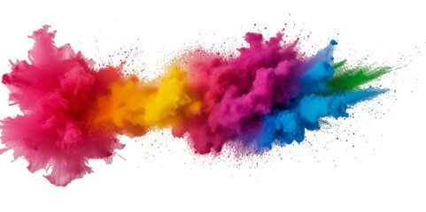 Vector abstract colorful rainbow paint and colorful cloud smoke powder explosion isolated on transparent wide panorama background.