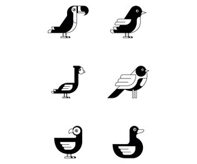 Set of black and white bird vector icons