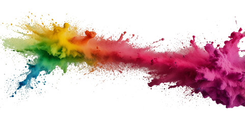 Vector colorful vibrant rainbow, smoke and cloud paint color powder explosion with bright colors isolated  on transparent background. Multicolored explosion of rainbow powder paint festival background