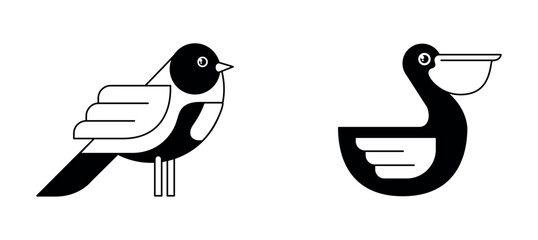 Set of black and white bird vector icons