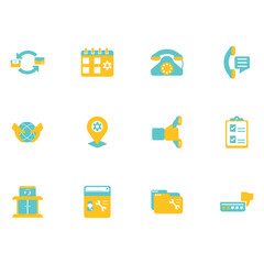 Set of yellow and blue telecommunications vector icons with a white background