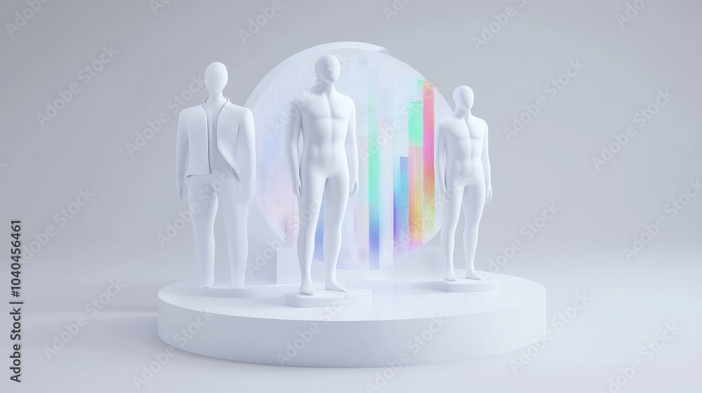 Poster a modern display of three abstract figures showcasing creativity and innovation in a minimalistic en