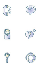 Set of light blue telecommunications vector icons with a white background