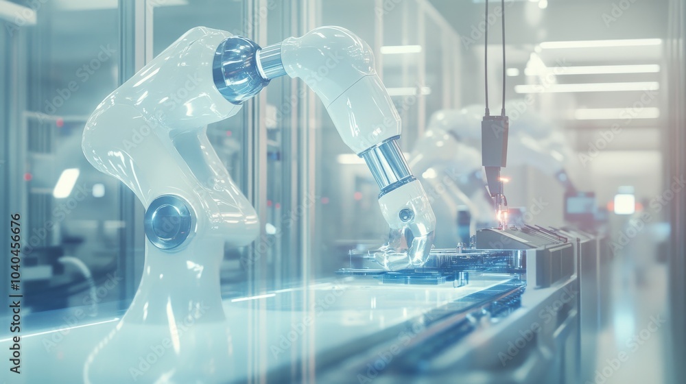 Aufkleber a modern robotic arm in a high-tech laboratory, showcasing advanced automation and precision in manu