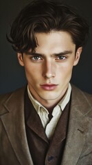 Obraz premium A young man in a brown suit and white shirt