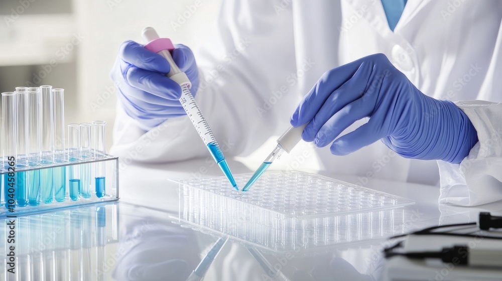 Aufkleber a scientist in a lab conducts experiments with pipettes, showcasing precision and attention to detai