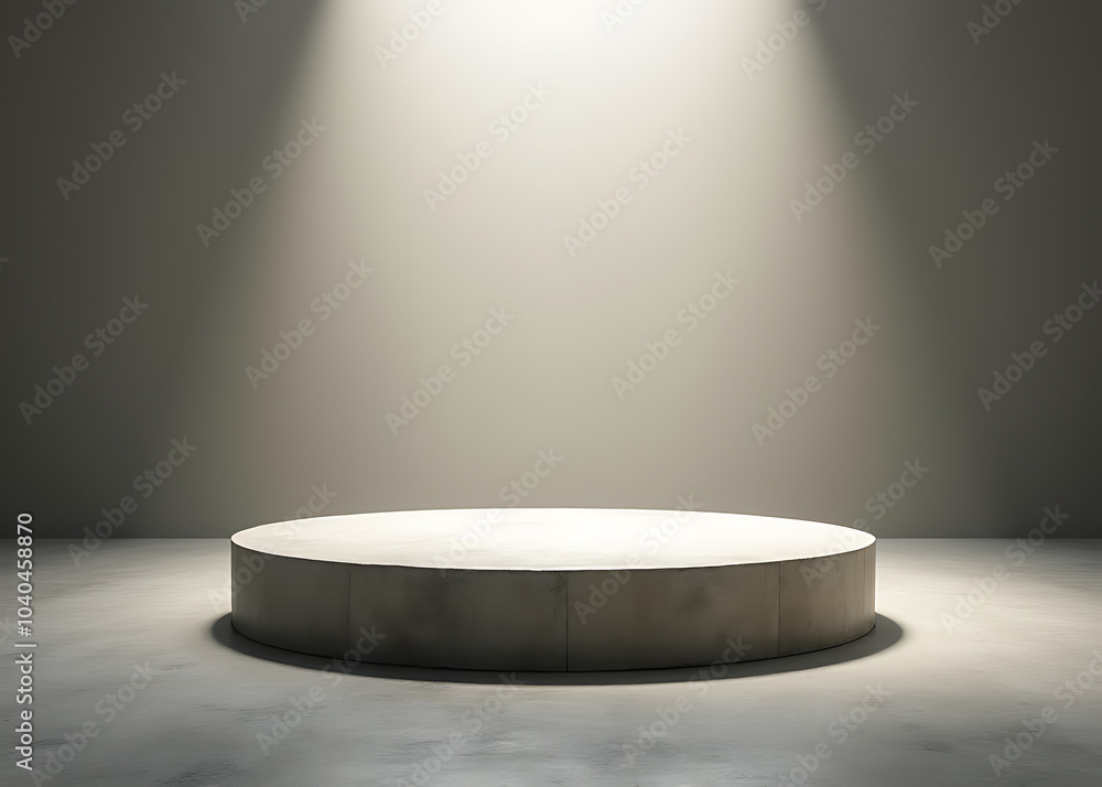 Poster A stone podium stands on a concrete floor illuminated by soft light from above surrounding it completely.
