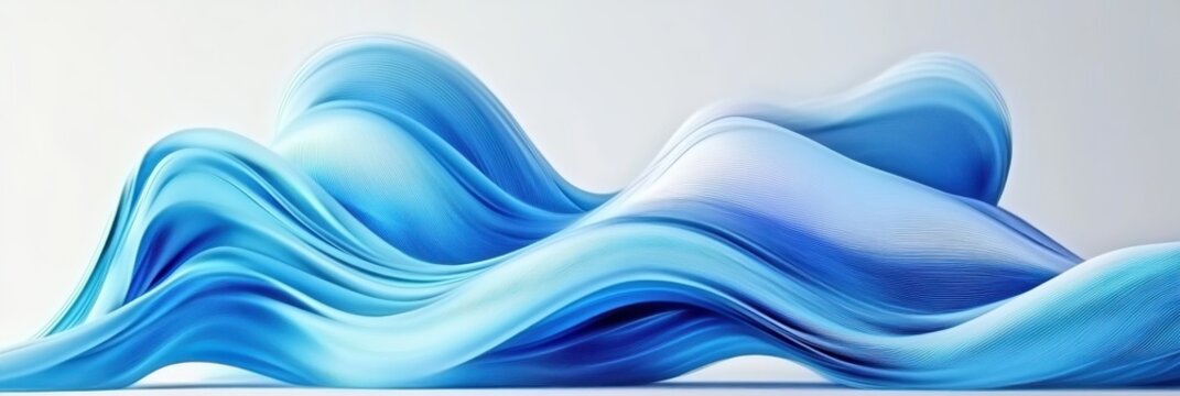 abstract blue waves, flowing curves, transparent layers, dynamic motion, smooth gradient, white background, minimalist design, fluid shapes, undulating lines, ethereal texture, digital art, vector gra