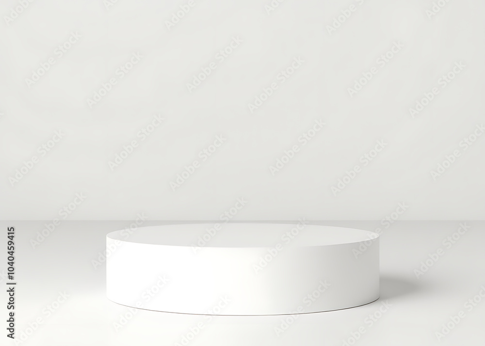 Poster a white podium on a light background showcases products with clear visibility and simplicity.