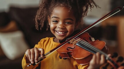 Fototapeta premium cheerful energetic black girl playing the violin