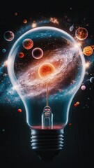 Sci-fi illustration of galaxy inside light bulb