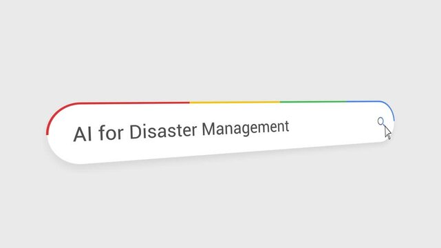 Typing AI for Disaster Management in Search Bar Animation | Close-Up Search Engine Interface | Web Search for AI for Disaster Management | Internet Browsing, Technology